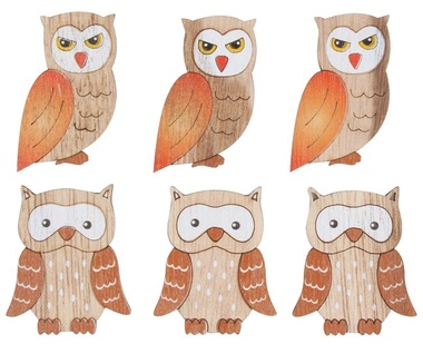 Wooden Owls 4 cm, 6 pcs