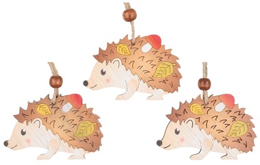 Hanging Wooden Hedgehogs 7 cm, 3 pcs 