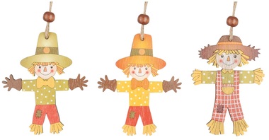 Hanging Wooden Scarecrow 9 cm, 3 pcs