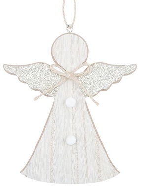 Hanging Wooden Angel with Gold Glittered Wings 15 cm
