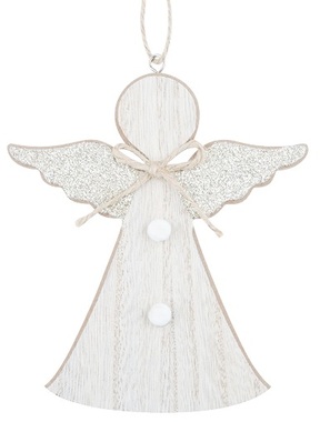 Hanging Wooden Angel with Gold Glittered Wings 15 cm