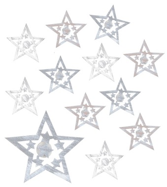 Wooden Stars eith Stickers 4 cm, 12 pcs