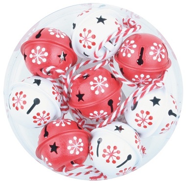 Jingle Bells 3 cm, 8 pcs, Red and White