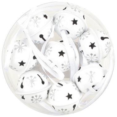 White Jingle Bells 3 cm, 8 pcs, Silver Print