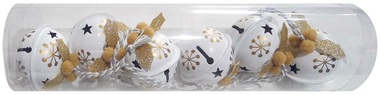 Jingle Bells 4 cm, 6 pcs, White with Gold print