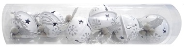 Jingle Bells 4 cm, 6 pcs, White with Silver print