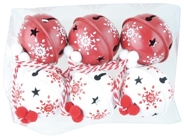 Jingle Bells 5 cm, 6 pcs, White and Red