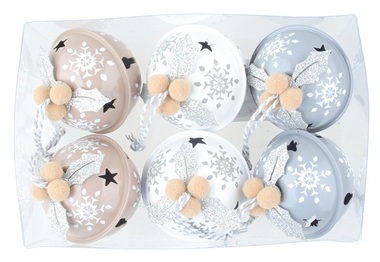 Jingle Bells with Snowflakes 5 cm, 6 pcs