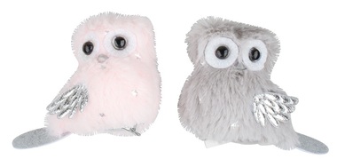 Owl on Clip Grey, Pink 6 cm 