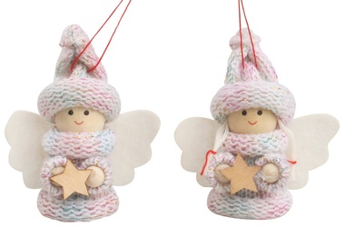 Hanging angel with wooden star 7,5 cm biege