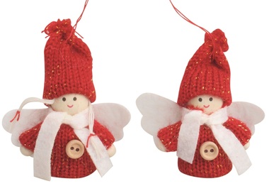 Hanging angel with wooden button 7,5 cm red