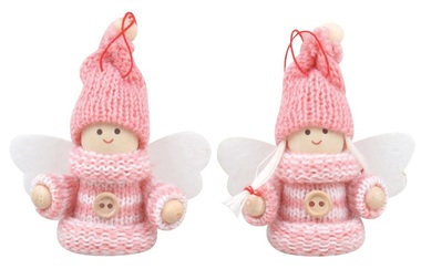 Hanging Knitted Angel with Button 8 cm, pink