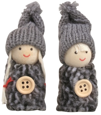 Knitted figure with button 7 cm grey
