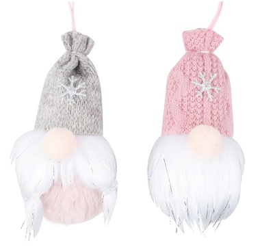 Hanging Gnome w/Snowflake Pink-Grey 9 cm 