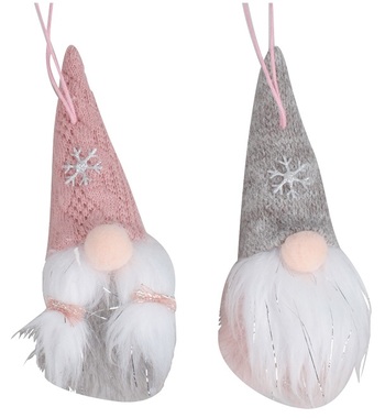 Hanging Gnome w/Snowflake White-Pink 12 cm 