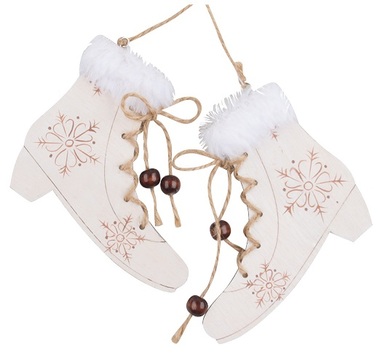 Hanging Wooden Winter Shoes 12 cm, White 