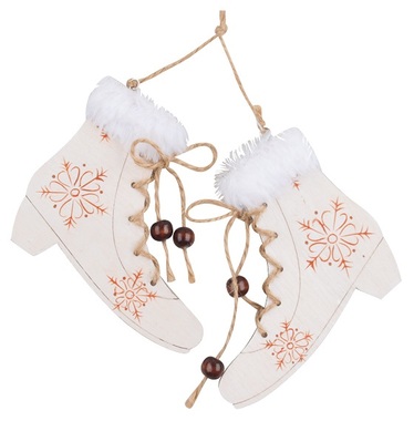 Hanging Wooden Winter Shoes 12 cm, White-Red
