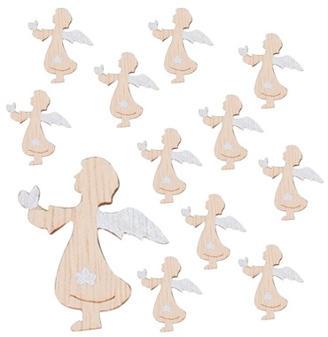 Wooden Angels with Sticker 4 cm, 24 pcs