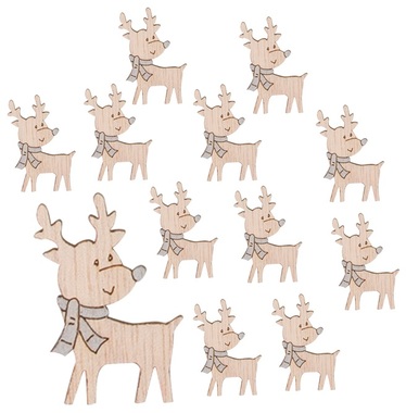 Wooden Deers with Sticker 4 cm, 24 pcs