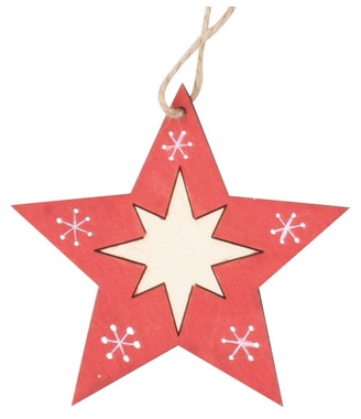 Hanging Wooden Star 11 cm, Red