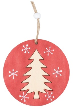 Hanging Wooden Decoration 9 cm, Red