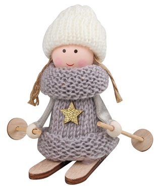 Skier in Grey Knitted Sweater 12 cm 
