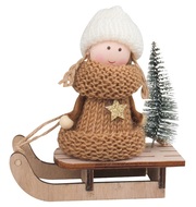 Girl in Ochre Knitted Sweater on Sledge 14 cm 