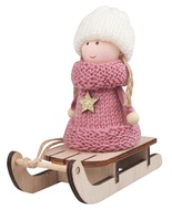 Girl in White Knitted Hat on Sledge 14 cm 