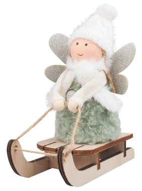 Angel on Sledge with Fur Coat 13 cm 