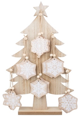 Wooden Tree 41 cm with Hanging Snowflakes 6 cm