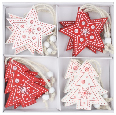 Hanging Wooden Decorations 8 cm, 12 pcs 