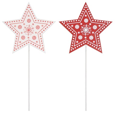 Wooden Stars on Stick 8 cm + Stick, 2 pcs 