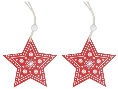 Hanging Wooden Stars Red 8 cm, 2 pcs 