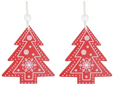 Hanging Wooden Trees Red 8 cm, 2 pcs 