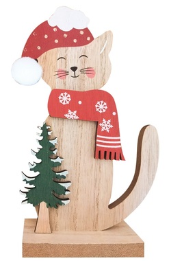 Wooden Cat with Hat 21,5 cm 