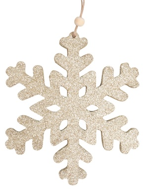 Wooden hanging snowflake w/glitters 15 cm 