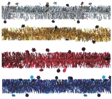 Tinsel Garland w/Stars 200 cm SILVER, GOLD, RED, BLUE