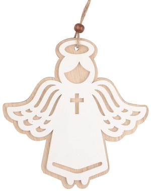 Hanging wooden angel with cross 15 cm 