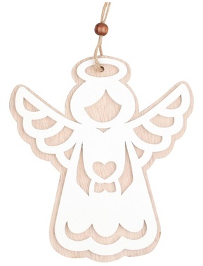 Hanging Wooden Angel with Heart 15 cm 