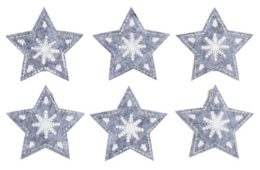 Felt Stars on Peg Grey 5 cm, 6 pcs 