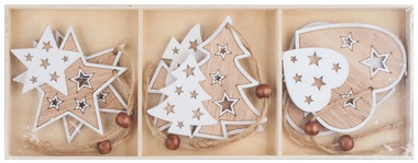 Hanging Wooden Decorations 8 cm, 6 pcs in Box 
