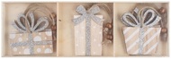 5552 Dřevěné dárky na zavěšení stříbrné glitry 8 cm, 6 ks v krabičce -1