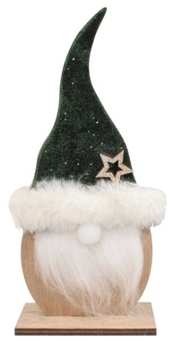 Wooden gnome w/dark green hat and lighting nose LED 19 cm 