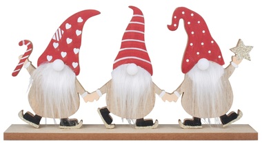 Standing Wooden Gnomes W/Led noses 29,5 x 15,5 cm 