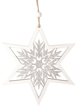 Hanging Wooden Star 15 cm, White 