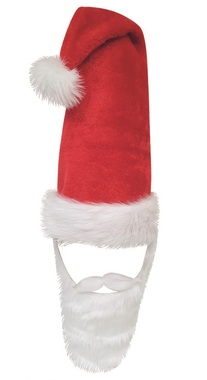 Santa Hat with Beard, Circumference 60 cm, Hat Length 70 cm, Beard Length 25 cm