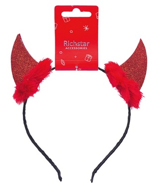 Devil Horns Headband made of felt with Fur, Red, circumference 37 cm
