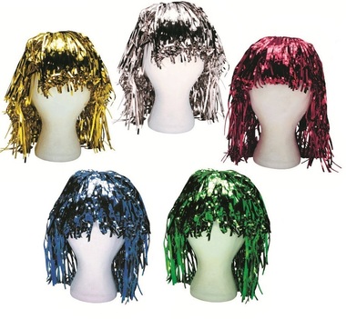 Wig, gold, silver, red, blue, green