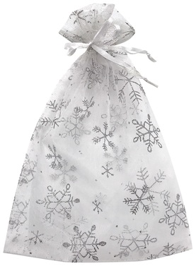 White Organza Bag with silver snowflakes 15x22 cm