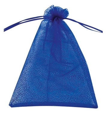 Blue organza bag with dots on blue 15 x 22 cm